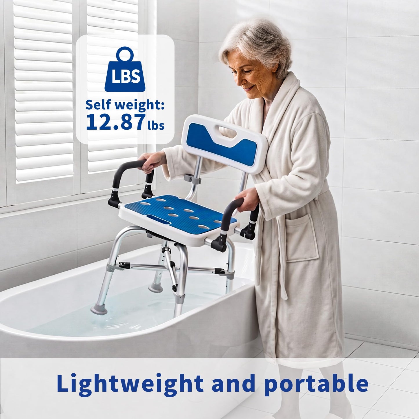 360° Swivel Shower Chair with Arms and Back, Heavy Duty 500 lbs Bariatric Bath Bench for Seniors Elderly Disabled Adults, Upgraded Adjustable Height Shower Stool for Inside Shower Stall