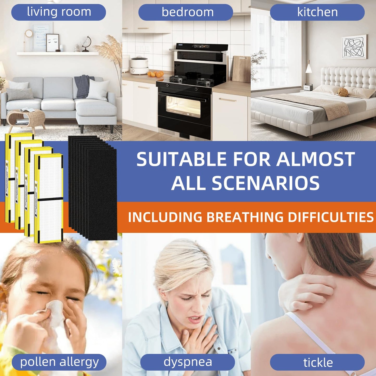 FLT4825 HEPA Filter B Replacement Compatible with G-Guardian Air Purifiers AC4825 AC4825E AC4825W AC4300 AC4800 AC4900 AC4850,4 H13 True HEPA Filters+8 Carbon Pre-Filters