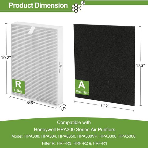 6 Pack HPA300 HEPA Filter Replacement for Honeywell Air Purifiers HPA300 Series, HPA300, HPA304, HPA8350, HPA300VP, HPA3300b, HPA5300, Replace HRF-R3, Pack of 6 HEPA R and 8 Pre filters A HRF-AP1
