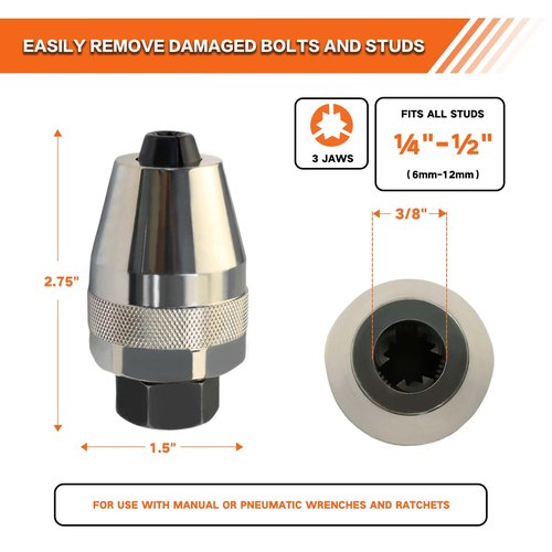 Damaged Bolt and Stud Extractor Tool, Grips and Removes 1/4-Inch to 1/2-Inch Studs, Broken Bolt and Stud Remover for Broken, Damaged, Rounded Off, Painted, and Rusted Tight Bolts
