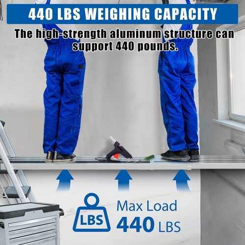 8-13ft Telescoping Plank, Aluminum Work Plank, 440 Lbs Load Capacity Extension Scaffolding Plank with Skid-Proof Platform Scaffold Ladder Accessory, 12.5 Inch Width, Silver
