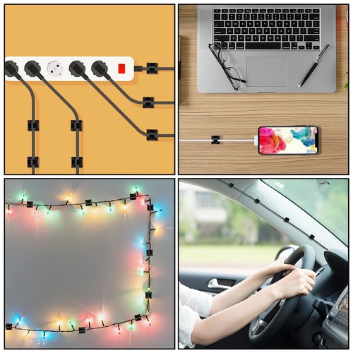100 Pcs Cable Clips, Adhesive Cable Organizer Cord Holder Wire Clip Wire Management Self Adhesive Hooks Wire Holder for Office, Home, Black