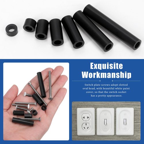 Glarks 385pcs White Wall Plate Screw Set, 3/8’’ 1/2’’ 3/4’’ 1’’ Long, Outlet Plate Screw and Long Electrical Outlet Screw with Nylon Round Spacer, Switch Panel Screw, Outlet Cover Screw for Wall Plate