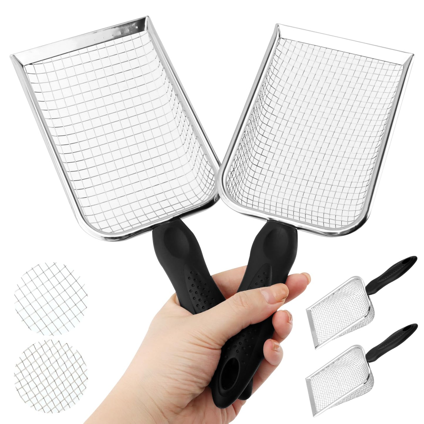 Soil Sifter for Gardening, 2 Pack Stainless Steel Garden Sifter for Soil, Compost, Dirt, Sand, Portable Rock Sifter & Shovel with 3.8mm/5.0mm Mesh & Ergonomic Handle for Gardening