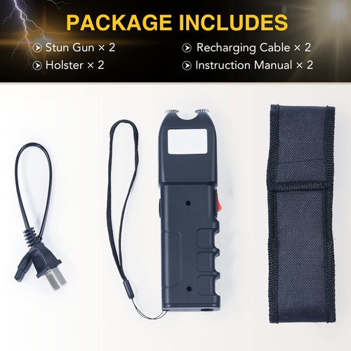 DARTMOOR 300,000V Stun Gun Ultrapowerful Rechargeable Phone Size for Men Women with Side Shock Plates for Car & Self Defense Tactical Flashlight Custom Holster and Lanyard, Black
