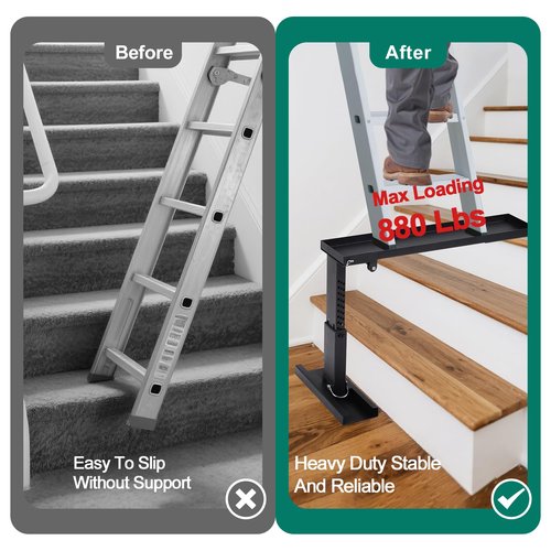 Ladder Extender Pro,Ladder Extender for Stairs, Heavy Duty Ladder Leveler Pro, 27" Horizontal Ladder Stabilizer 12.4”-19”Adjustable Height Range for Single and Extension Ladders