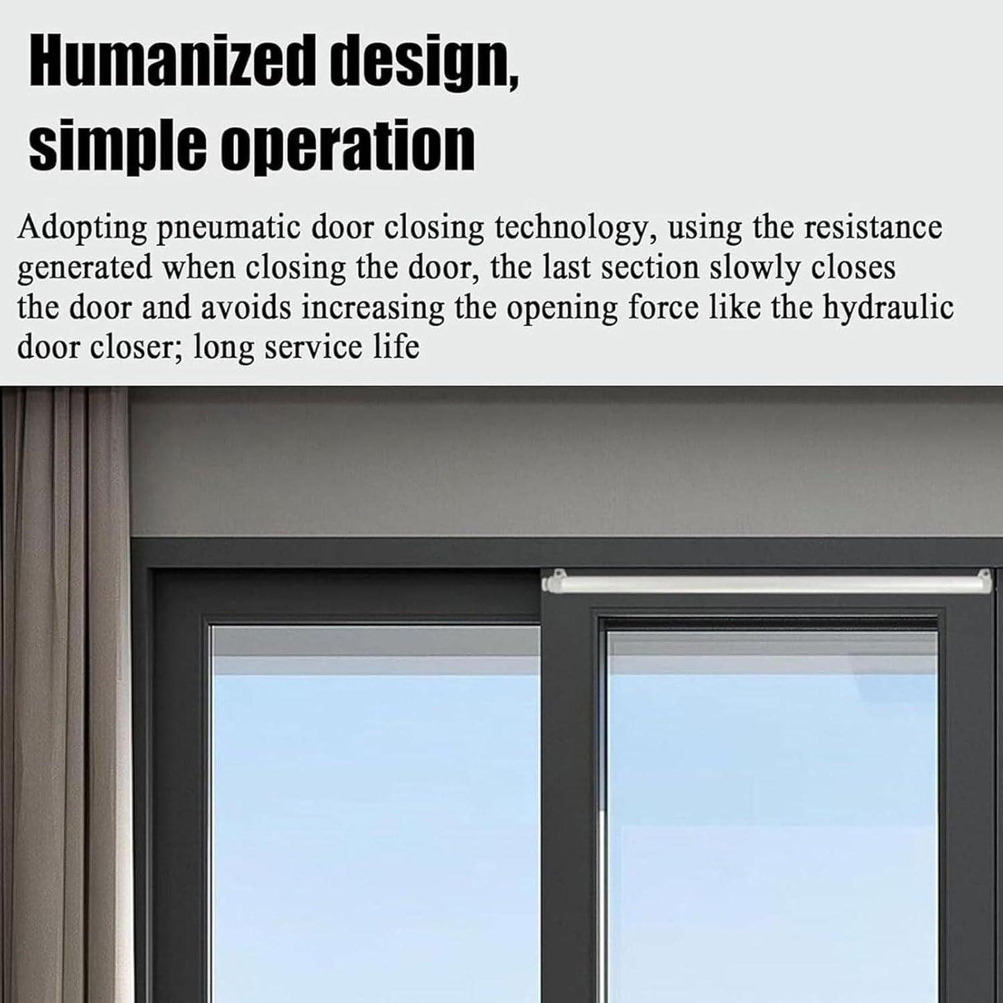 Self Closing Patio Door Closer, Sliding Door Quiet Automatic Closer, Adjustable Closing Cushion Speed, for Door Widths from 29.5 to 51", for Balconies, Kitchen