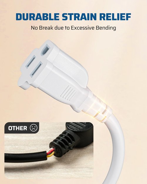 DEWENWILS 360° Rotating Flat Plug Extension Cord 1 Foot, 14/3 Gauge 3 Prong Grounded Wire, 15A/1875W Heavy Duty Power Cord, Space-Saving Size for Indoor Narrow Space, ETL Certified, 3-Pack (White)