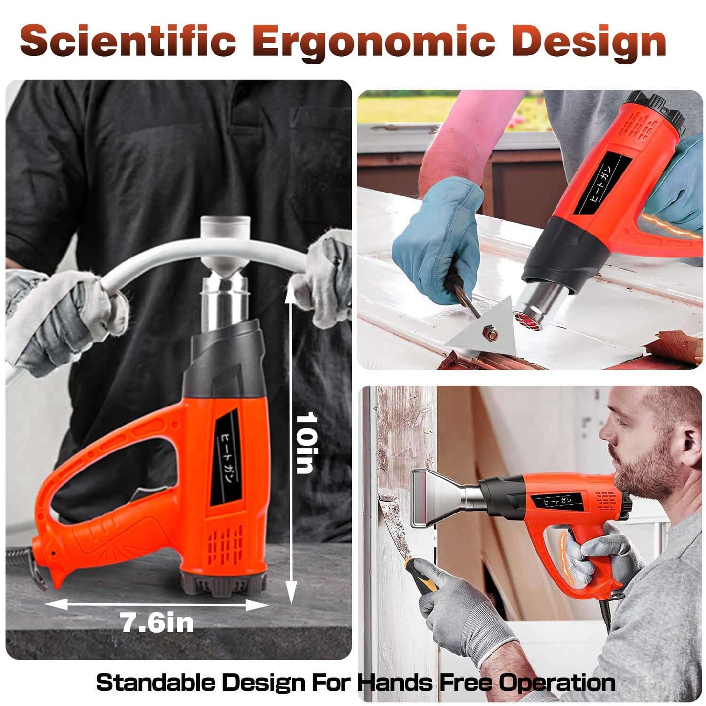 1800W Heat Gun Heavy Duty Fast Heat Hot Air Gun Kit with 752℉&1112℉（400℃-600℃） Dual-Temperature Settings and 5 Nozzles with Overheat Protection for Crafts, Shrinking PVC, Stripping Paint