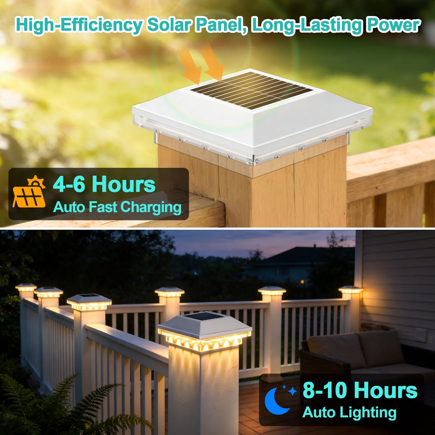Brightever Solar Post Cap Lights Outdoor 6-Pack, Waterproof Solar Fence Post Lights for 4x4 Wood/Vinyl Posts, Solar Powered Deck Post Lights with 3 Lighting Modes, Decorate Garden Patio Porch, White