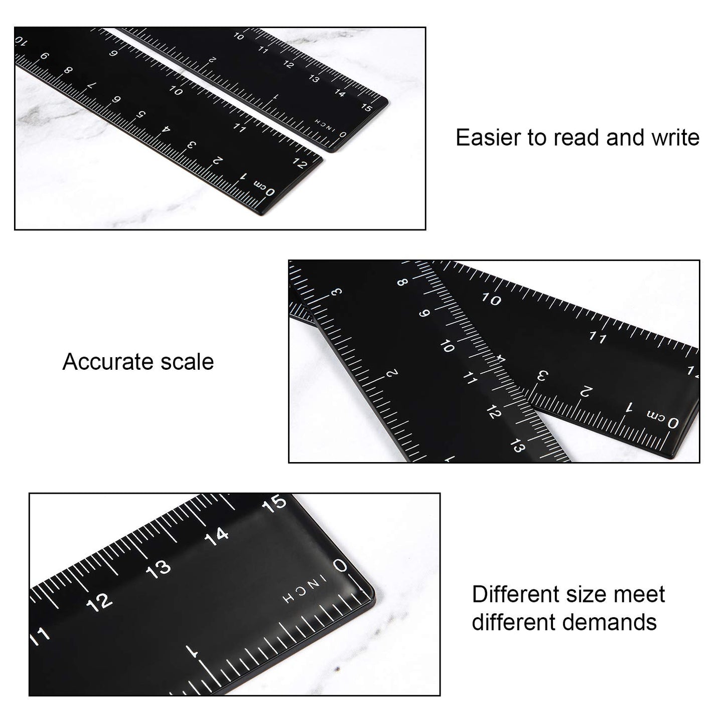 eBoot Plastic Ruler Straight Ruler Plastic Measuring Tool 12 Inches and 6 Inches, 2 Pieces (Black)