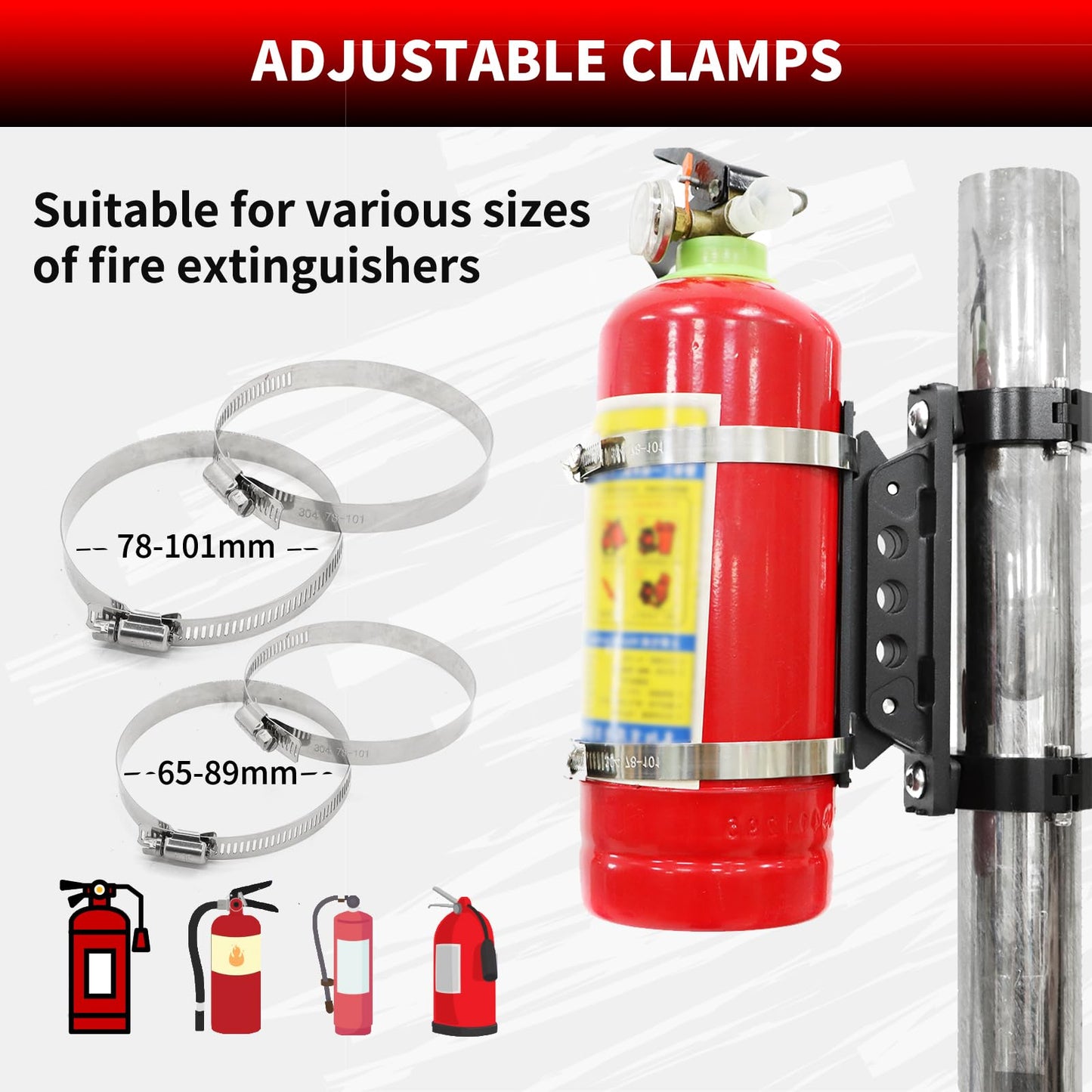 PLUSBEAM CNC Aluminum UTV Fire Extinguisher Mount Kit, Adjustable Roll Bar Fire Extinguisher Bracket Quick Release Compatible with UTV Polaris RZR SXS Ranger ATV Fit on 1.5"/1.65"/1.75"/1.85"/2"