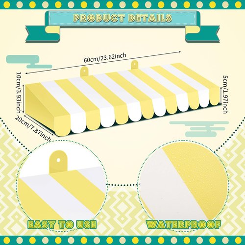 Boao 4 Pack Circus Awning Decoration 3D Stripe Cardboard Awning Carnival Wall Decor Circus Party Favors for Lemonade Stand Bakery Ice Cream Truck Bulletin Board Decor(Yellow and White)