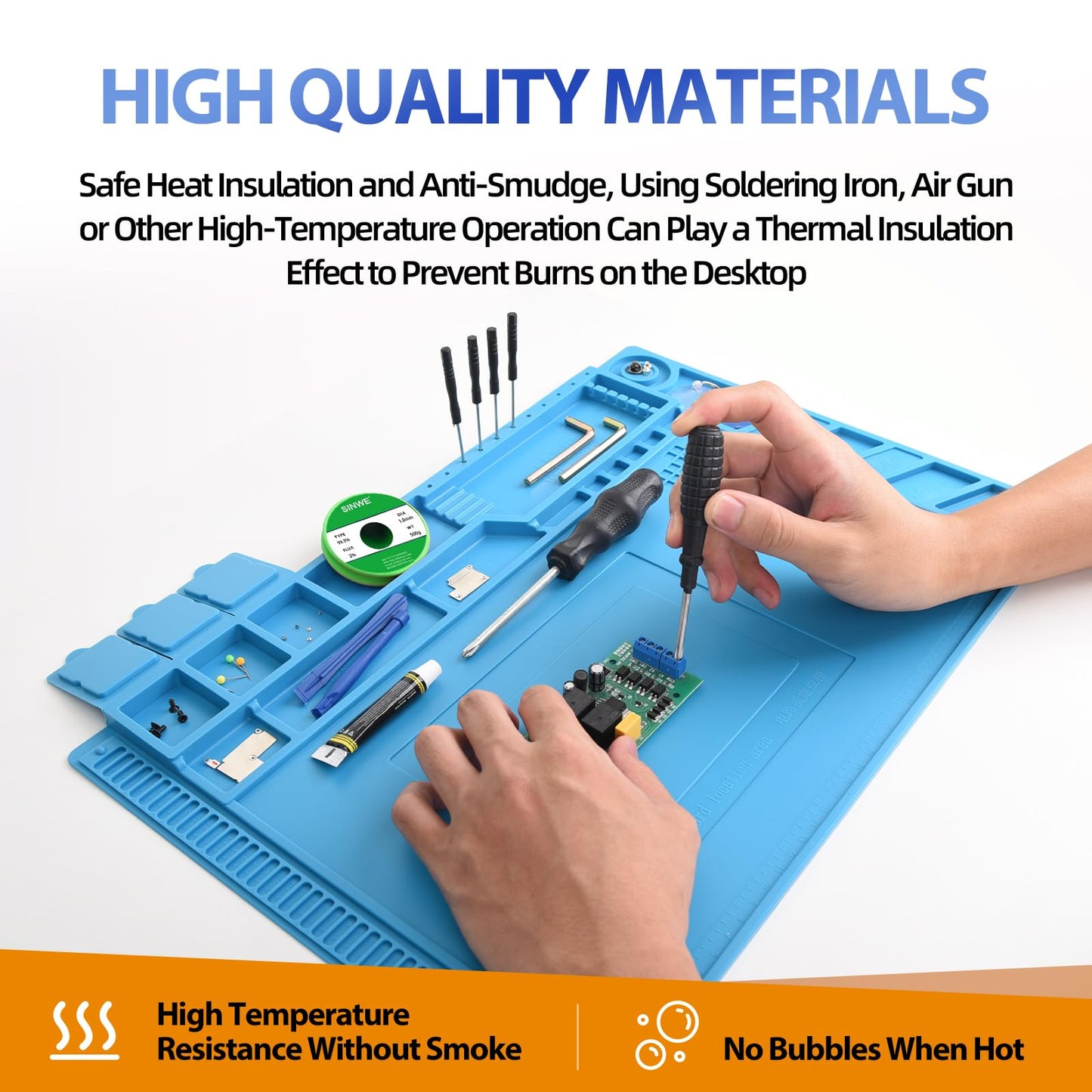 Heat Resistant 932°F Soldering Mat, Large Anti-static Mat, Electronic Repair Desk Mat, Silicone Work Mat, Mat for Mobile Phones, Computers and other Electronic Equipment Repair 17.7'' *11.8 ''