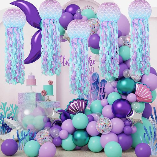 YUNXUAN Mermaid Party Decorations, Jellyfish Paper Lanterns Mermaid Scales Hanging Lantern for Mermaid Birthday Party Baby Shower Under The Sea Ocean Decorations Pack of 8