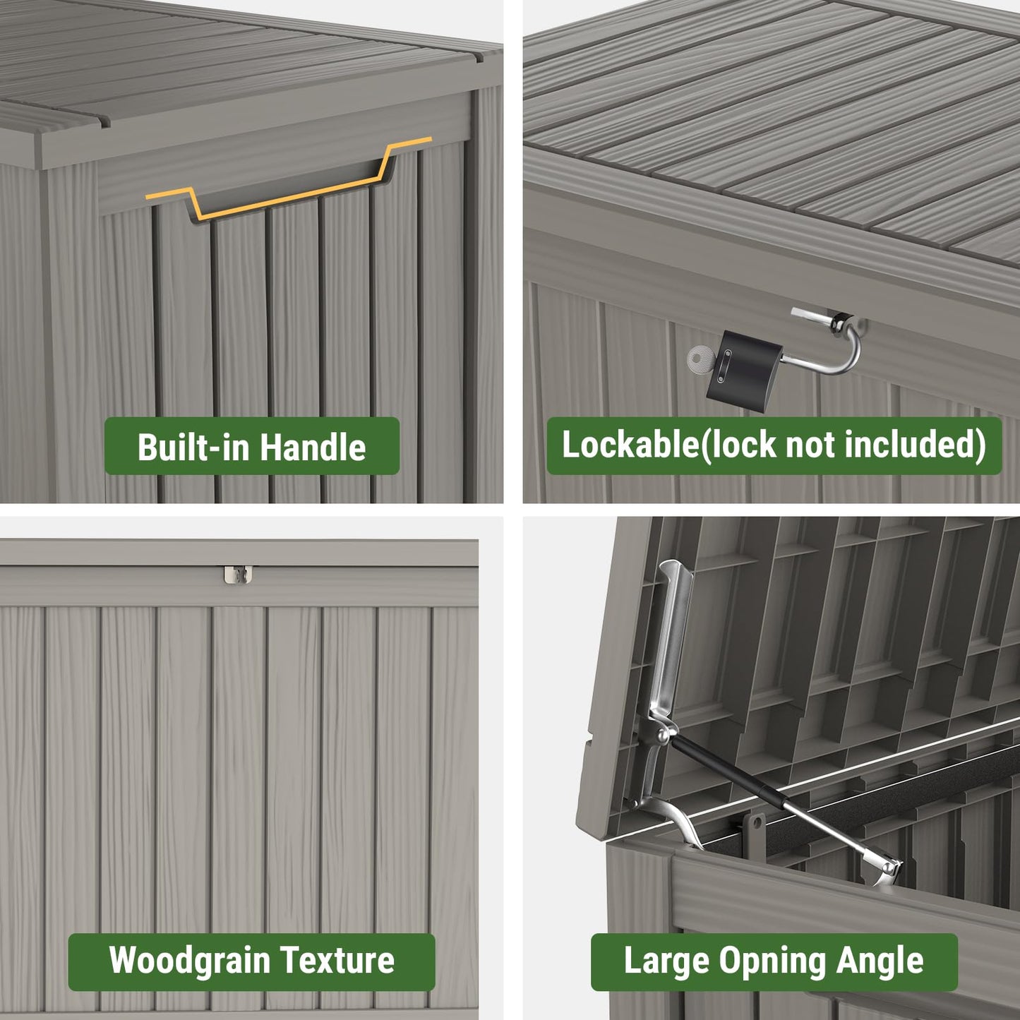 Mars Villa 180 Gallon Outdoor Storage Box, Large Waterproof Resin Deck Box for Patio Furniture Cushions, Pool Supplies, Gardening Tools, Lockable, Weatherproof and UV Resistant, Grey