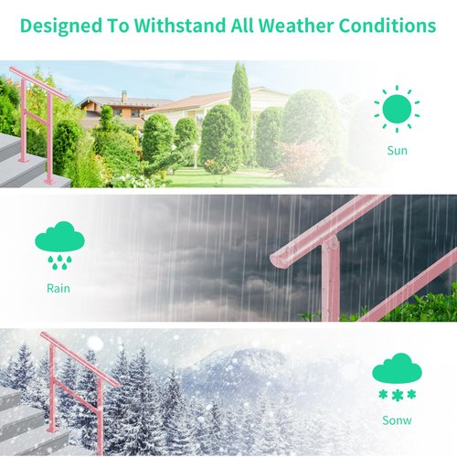 Adjustable Handrails for Outdoor Steps – Pink Metal Stair Railing with Flexible Angle Design, Porch Railing Fits 1 to 2 Steps or Horizontal Use, Unique Wrought Iron Hand Rails with Installation Kit