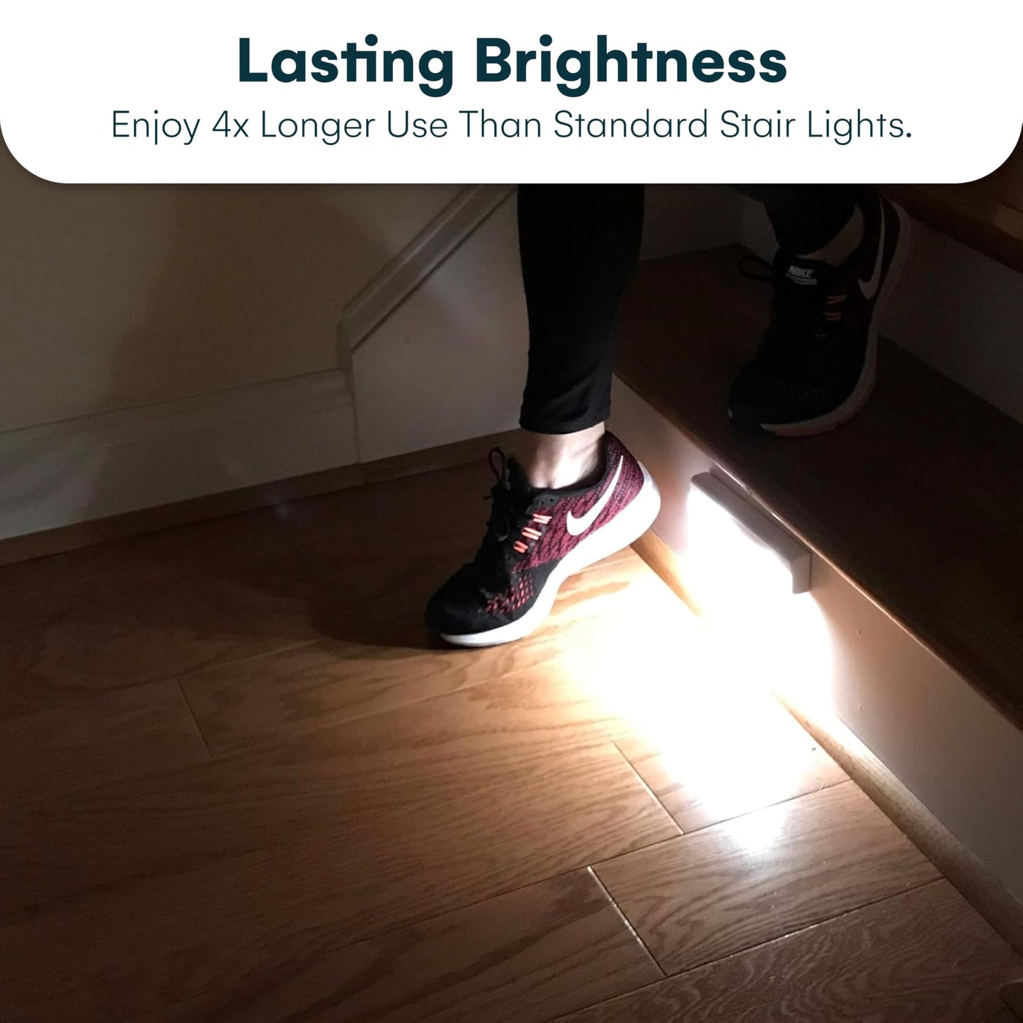 Brilliant Evolution Wireless LED Stair Lights with Motion Sensor - 3-Pack Battery Operated Night Light for Indoor Stairs, Hallways, and Closets - Stick On Motion Lights - 3000K Warm White - 7x2-Inch