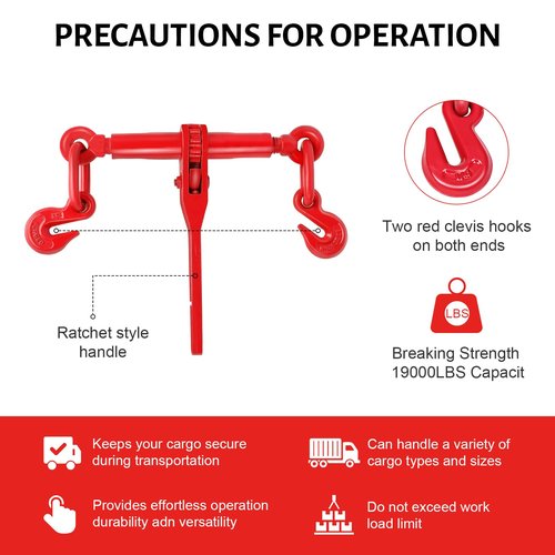 2 Pack Chain Binder, 5/16 to 3/8 Inch Chain Binder, Ratchet Binder with 5400LBS Safe Working Load and 19000LBS Breaking Strength, Load Binder for Industrial Agricultural Traction Applications