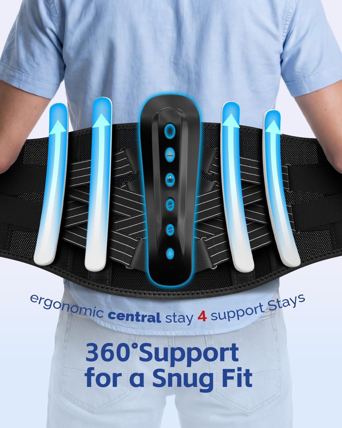 FEATOL Back Brace for Men Lower Back and Women, Removable Dual-Side Spine Lumbar Pad with Snug Fit, Adjustable Support Belt for Work, Gray, Size L 34.5-39"