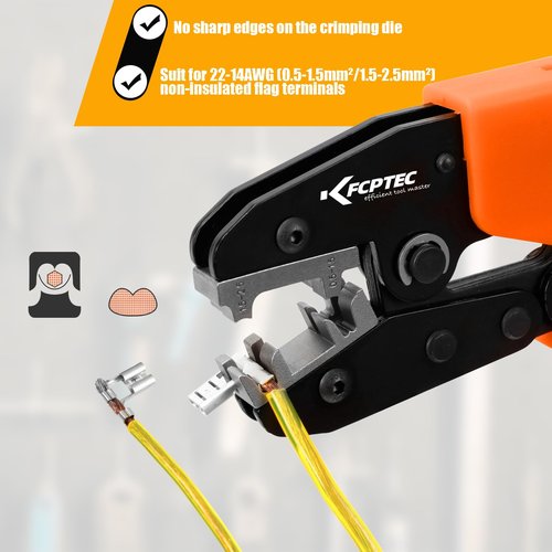 KF CPTEC Professional Crimper for 90° Flag Terminals, 22–14 AWG – Precision Ratchet Tool for Electrical Connections