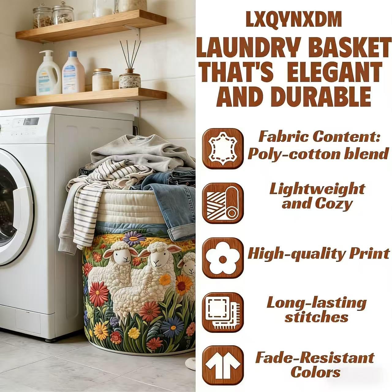 Quilted Laundry Basket With Handles,boho fabric storage basket,multi-functional clothes storage basket，Lightweight and foldable design (Style E, S：14in*18in)