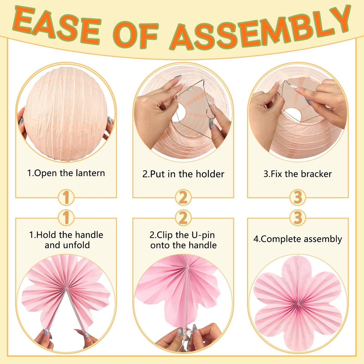 18 Pcs Autumn Pink and Orange Party Decorations Set, Hanging Paper Lanterns Paper Flowers Fans for Girls Women Wall Baby Shower One Sweet Peach Birthday Thanksgiving Bachelorette Sunset Party Decor