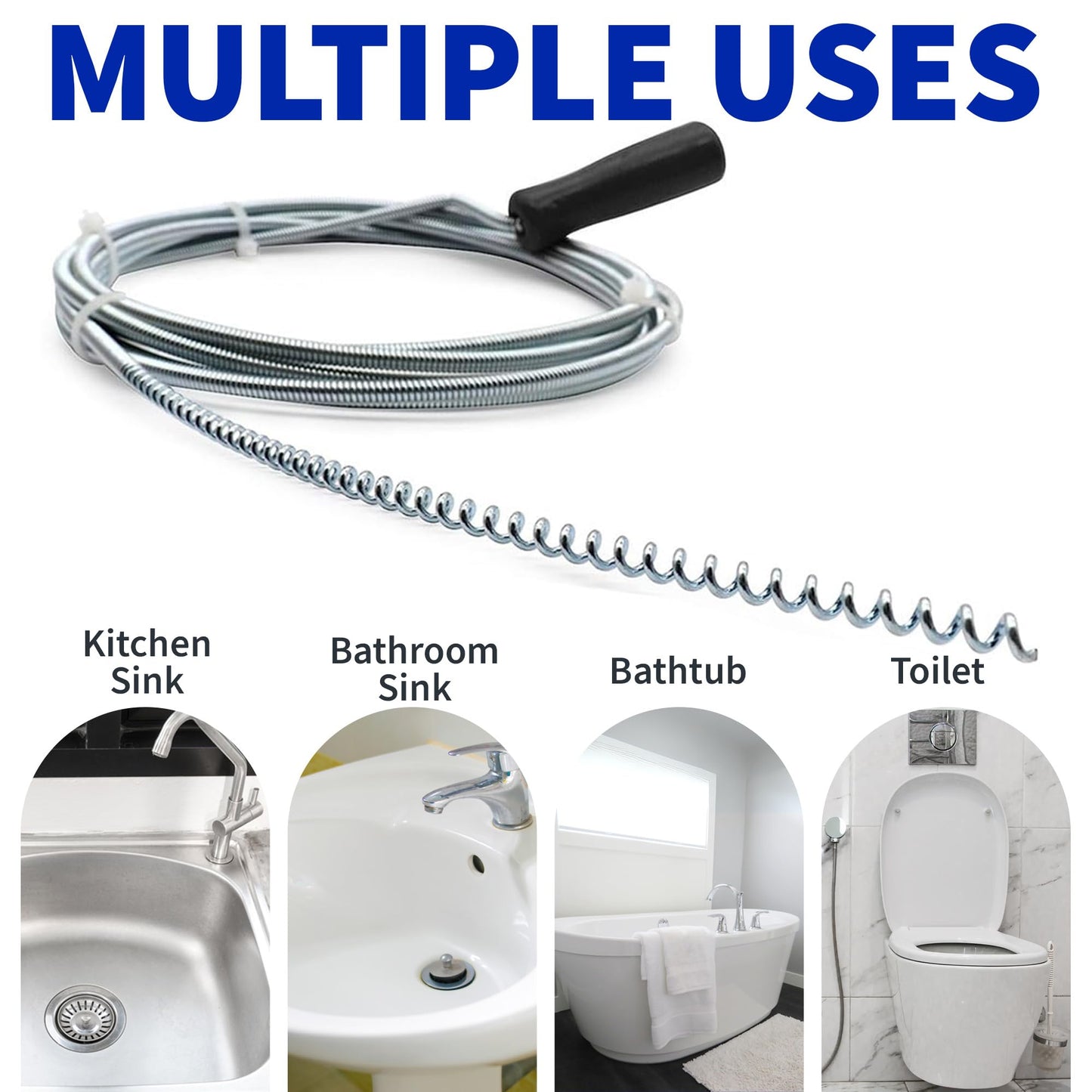 Measupro Metal Plumbers Snake for Drains, Sink, Pipe | 10 ft Small Thin Drain Snake Tool for Kitchen, Bathroom RV Toilet, AC Drain Line Unclogger