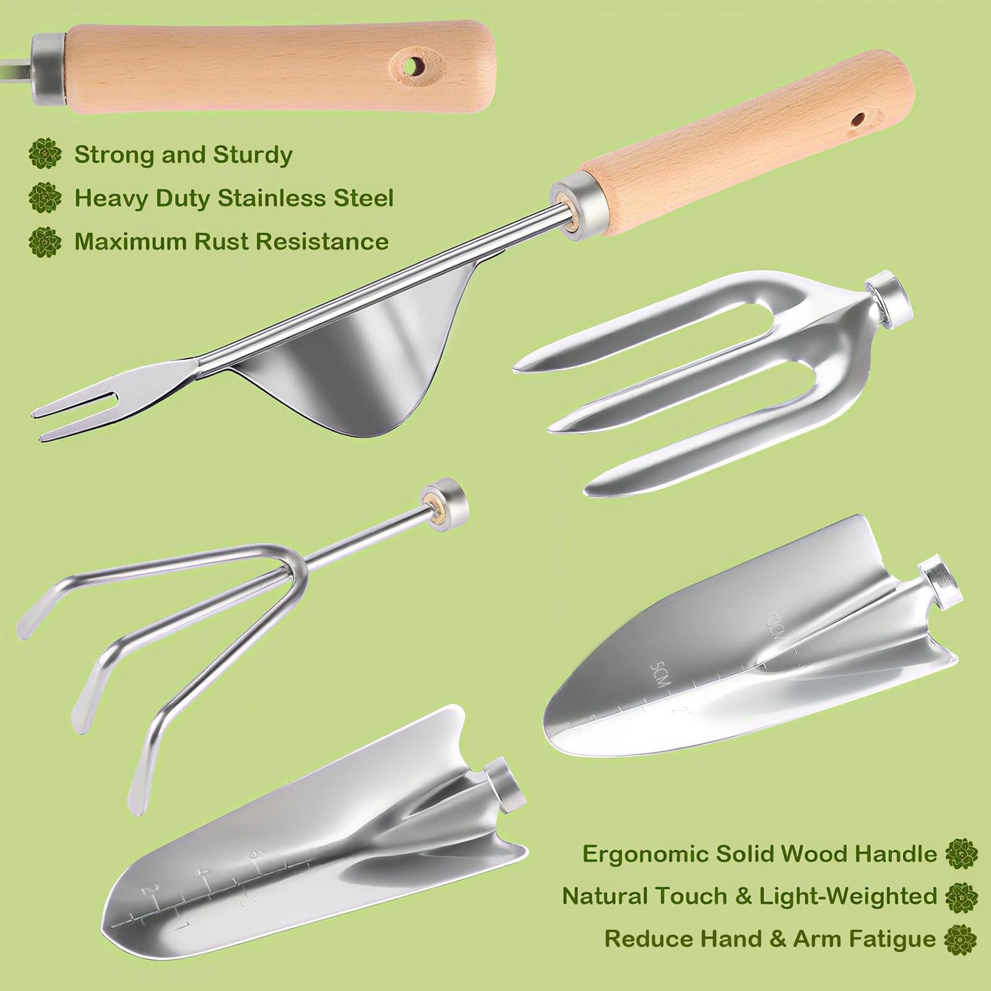 Heavy Duty Gardening Tools, 9 Pieces Garden Tool Set, Stainless Steel Rust Proof Non-Slip Garden Hand Tools with Fashion and Durable Storage Bag, Ideal Gardening Gifts for Women Men Mom