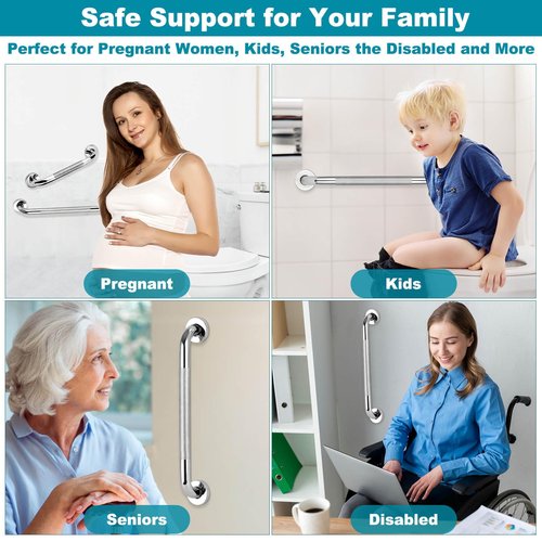 Emquito 3 Pack Grab Bars for Bathtubs and Showers, 16-Inch and 12-Inch Anti-Slip Bathroom Shower Grab Bars for Seniors Wall, Safety Handicap Grab Bars Stainless Steel,Shower Handle for Elderly Wall
