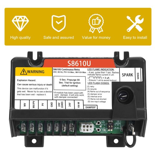 S8610U Furnace Control Board Module Compatible with Honeywell S8610U3009 S8610U1003 Intermittent Pilot Control Universal Ignition Module Universal Ignition Module (2 Pack)