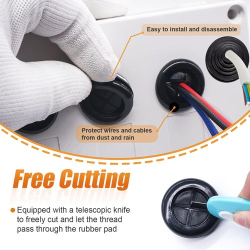 mankk Rubber Grommet Kit Firewall Grommet Wire Grommet Tower Shaped and Round Double Sided Rubber Hole Plug with Retractable Box Knife for Wire Protection