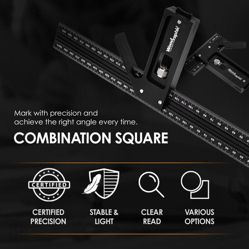 Woodraphic Upgraded Precision Square for Woodworking – 8 Inch Triangle Ruler with Side Scale | CNC-Machined Aluminum Layout Tool | 90 Degree Right Angle Framing & Marking Square