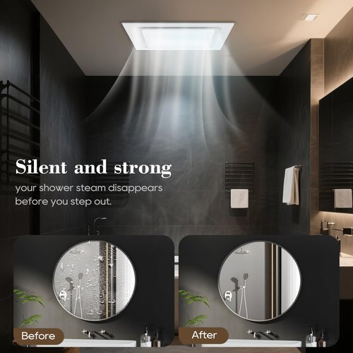 12" Panel Bathroom Exhaust Fan with Light, Mounting Opening 10x10", 141CFM Bathroom Fan Light Combo, Ultra Quiet 1.0 Sone Exhaust Fan with LED Light, Ventilation Fan for Home/Office 6500K Non-dimmable