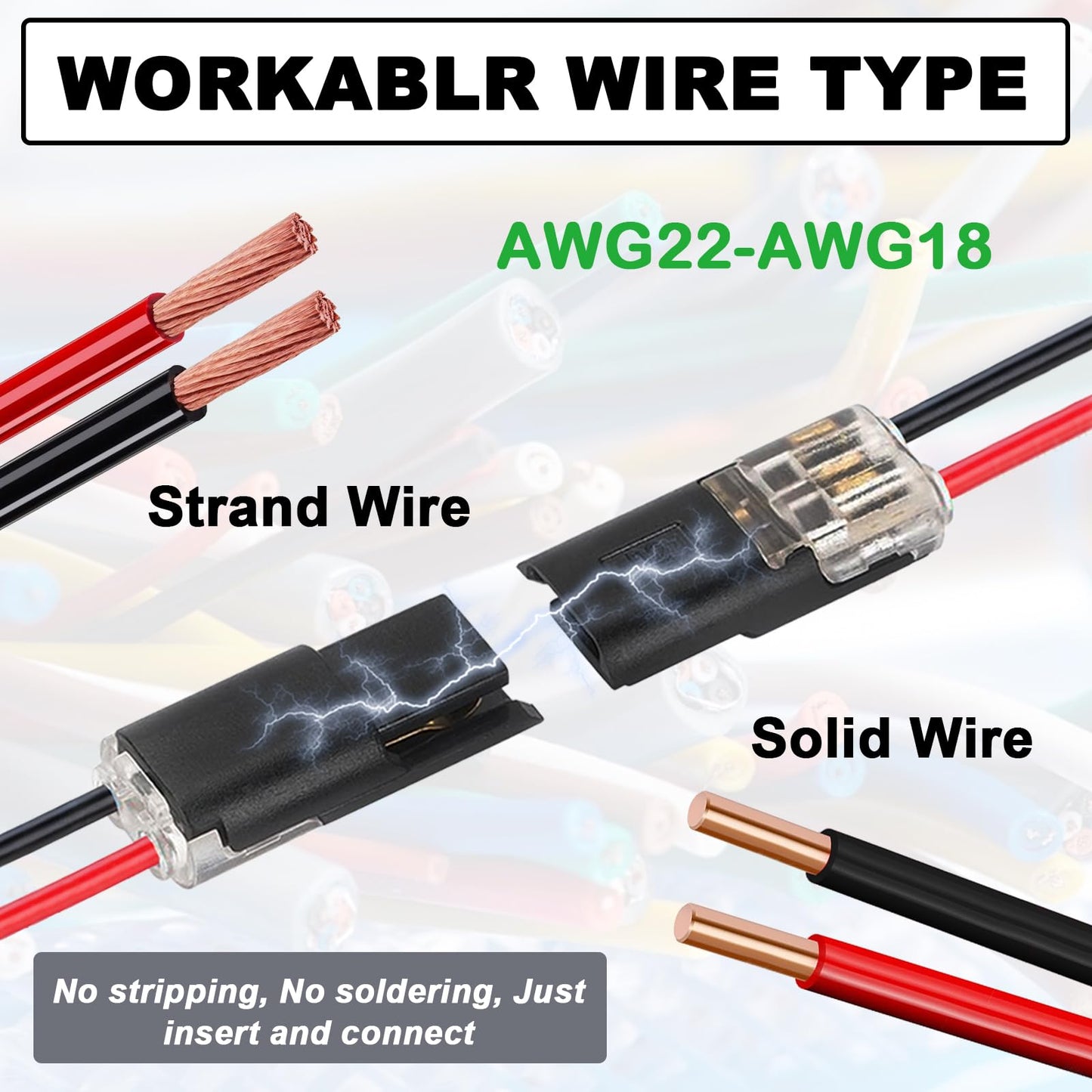 20Pcs Double Wire Plug in Connector, LED Light Strip Low Voltage Connectors 2 Pin with Locking Buckle - Quick Connect, No Wire Stripping Cutting