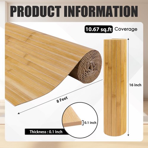Bamboo Wall Panel for Interior Decoration Bamboo Pole Wrap Roll Natural Wainscoting Paneling Decorative Wall Slat Covering for Living Room, Kitchen, Bedroom, Office (16 Inch x 96 Inch, Carbonized)