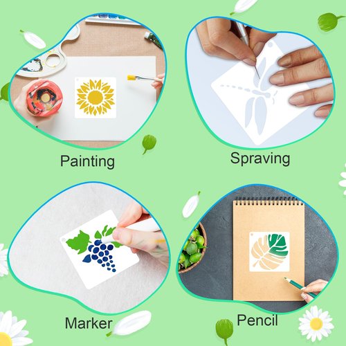 36 Pcs Flower Stencil for Painting, 3 Inch Small Stencils for Crafts, Reusable Paint Template for Wall, Butterfly & Bird Stencil for Painting Home Decor Art Projects