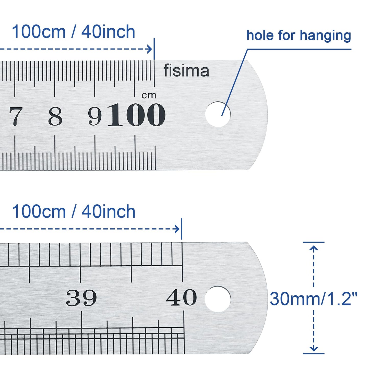 Fisima Large Stainless Steel Ruler Rule Measure Straight Edge 1 Metre Meter 40" 100cm