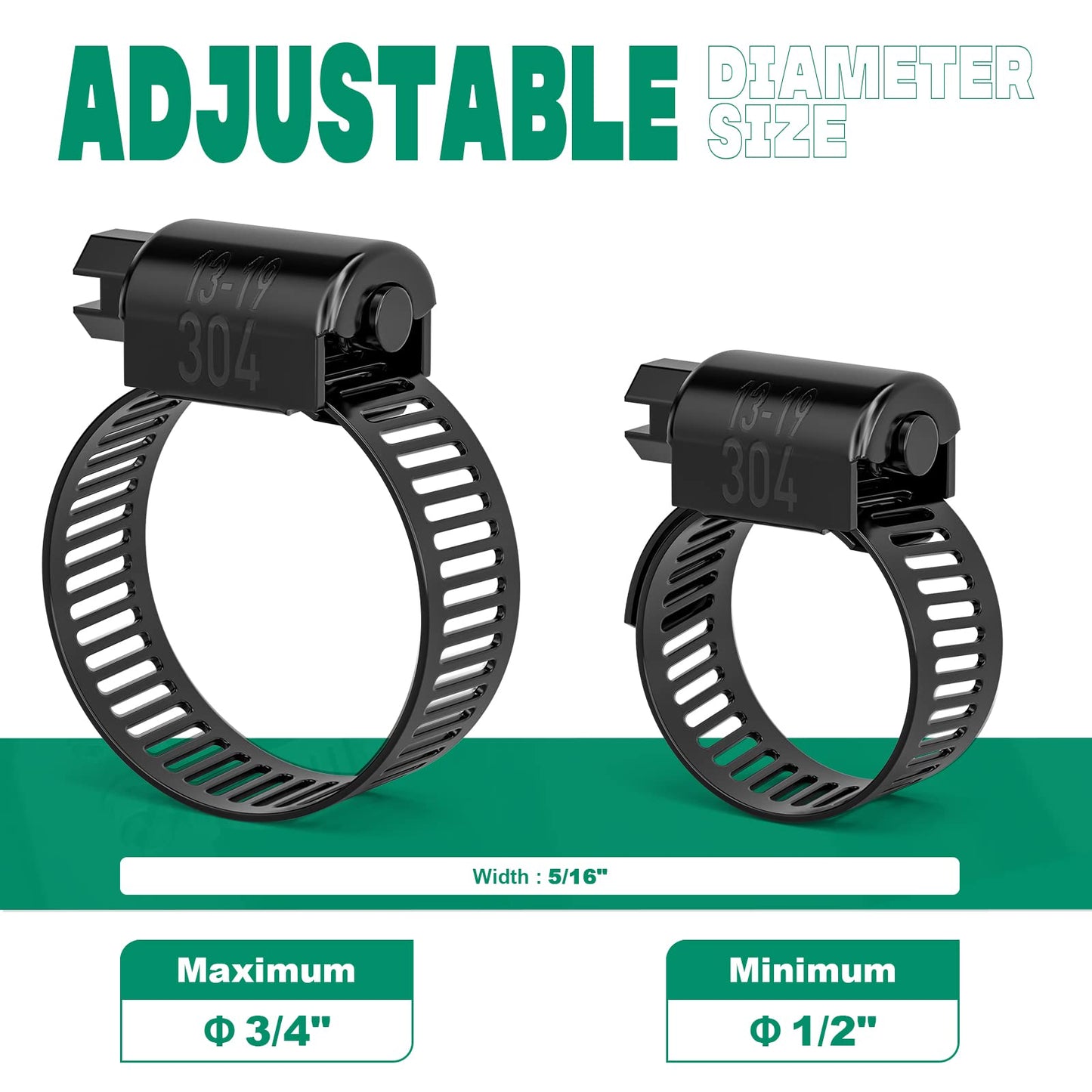 OURU 40PCS 1/2"-3/4" Black Hose Clamp,Adjustable 13-19mm Small Hose Clamps Stainless Steel,Metal Worm Gear Drive Hose Clamps for Automotive,Plumbing,Intercooler,Pipe,Fuel Line Radiator Clamps