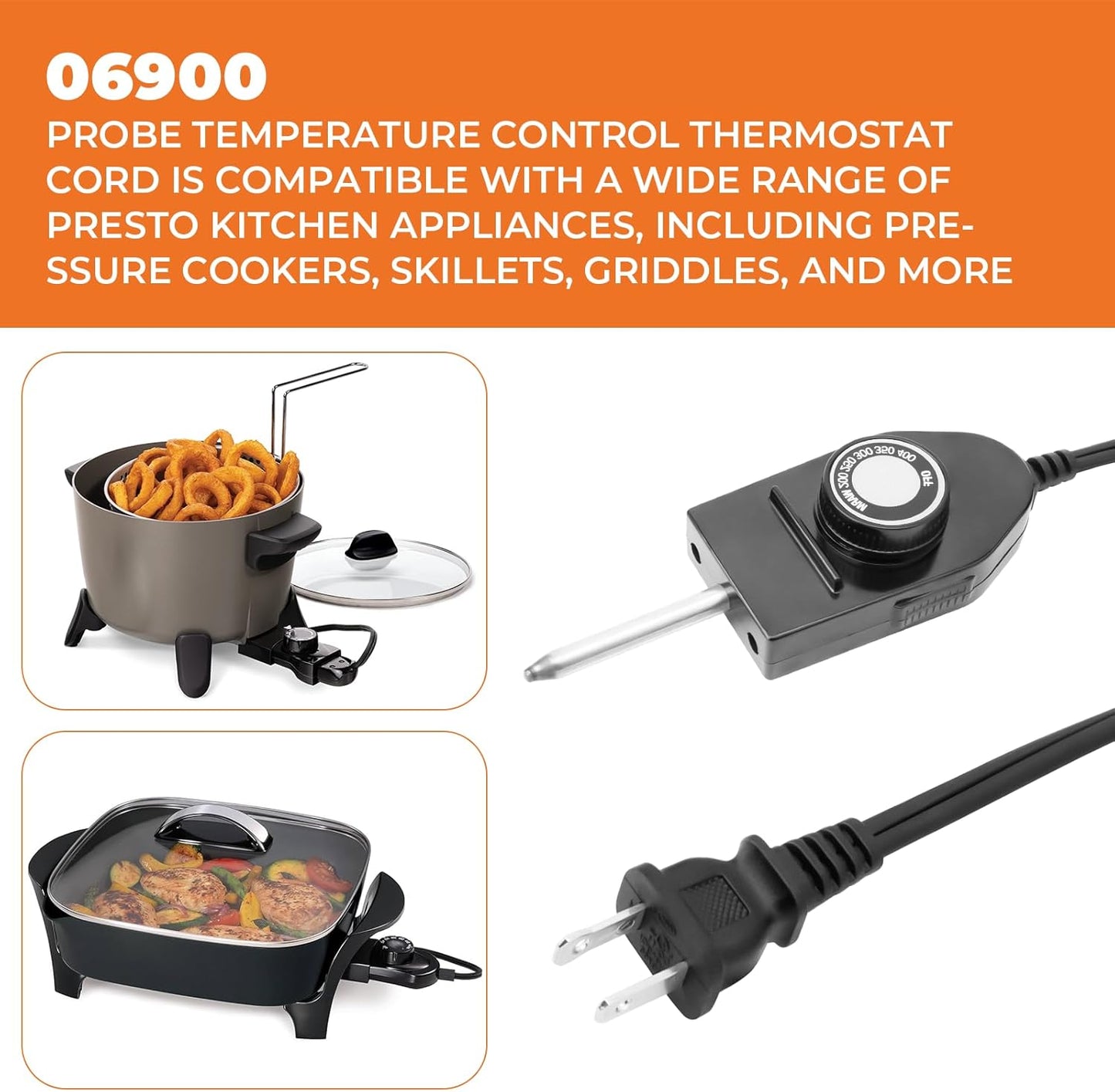 06900 Probe Temperature Control Thermostat Cord Replacement for Presto Skillets,Griddles,Frypans,Electric Skillet Griddle Cord Fit for Over 40 Specific Presto Model,Griddle Skillet Replacemnet Parts