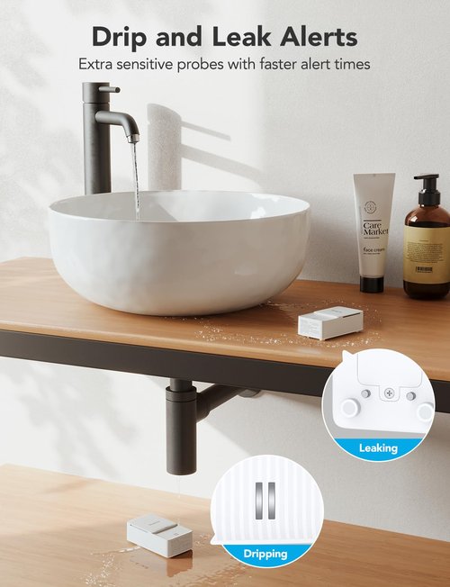 GoveeLife WiFi Water Leak Detector 2 for Home, Smart Water Ieak Sensor 3 Pack with 100dB Adjustable Alarm and App Alerts, LoRa Up to 1968ft Open-Air Transmission Range for Basement, Kitchen, Bathroom
