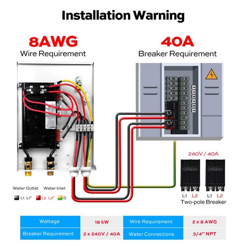 18kW Tankless Water Heater Electric, ORBEK 240 Volt On Demand Instant Hot Water Heater, with LED Digital Display, ETL Certified, Up to 4.17 GPM for 2-3 Point of Use throughout the Whole House