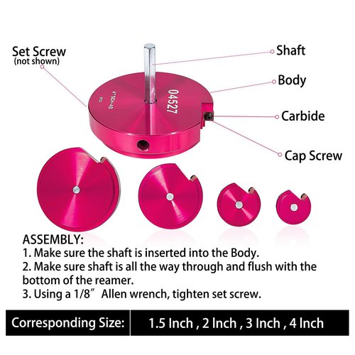 4-Piece Plastic Pipe Reamer Tool Kit for PVC, CPVC, and ABS Fittings, Includes 1.5", 2", 3", 4" Reamers, Compatible with Standard 1/2" Drills, 3/8" Hex Shaft, for Exhaust, Drain, Water Pipes Cleaning