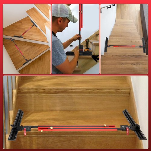 Stair Tread Template Tool - Upgrade Integrated Design Stair Tread Tool, Solid Stair Tread Gauge, Stair Measuring Tool Stair Gauge Jig Stair Template, Adjustable Length Aluminum Alloy Stair Step Tool