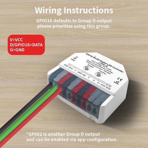 JAADOEY ESP32 Mini WLED LED Controller, Smart DIY Lighting, Easy Wiring, Compatible with Addressable RGB LED Strip Lights WS2811, WS2812, WS2813, WS2815, SK6812, TM1814, C-309WL-JD