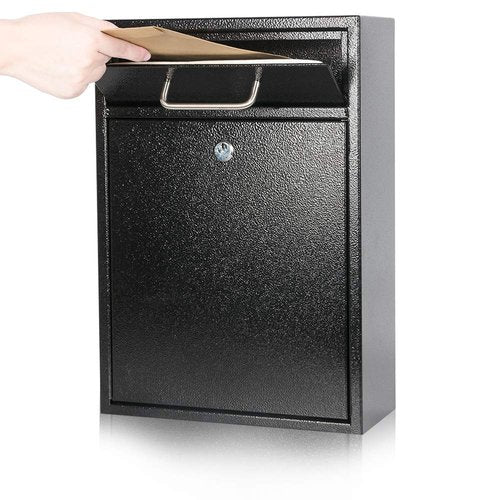 KYODOLED Steel Key Lock Mail Boxes Outdoor, Locking Wall Mount Mailbox, Security Lock Drop Box, Collection Boxes,16.2H x 11.22L x 4.72W Inches, Black X Large
