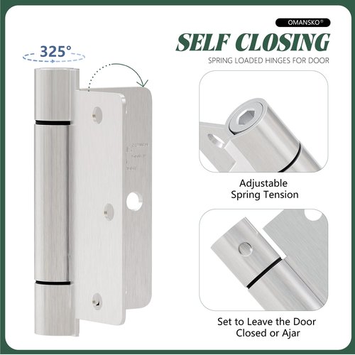 2 Pack Self Closing Door Hinges 3.5 inch Satin Nickel Door Hinges Spring Loaded Auto Close Hinges 1/4'' Radius Corners Adjustable Tension for Interior Door 3 1/2 Auto Self-Closing Hinge