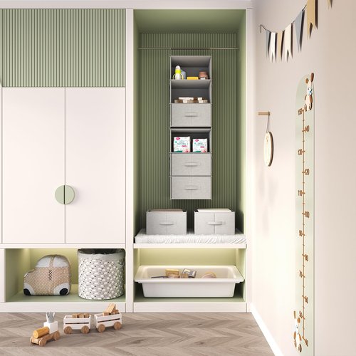 Vailando 6-Shelf Hanging Closet Organizer, 2 Separable 3-Shelf Hanging Shelves with 3 Drawers for Wardrobe, Nursery, Baby Clothes Organization and Storage