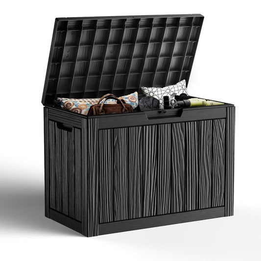 GGYI 50 GallonOutdoor Storage Box,Resin Deck Boxes Waterproof, IndoorOutdoor Bin for Package Delivery, Patio Cushions, Gardening Tools, Lockable, UV Resistant