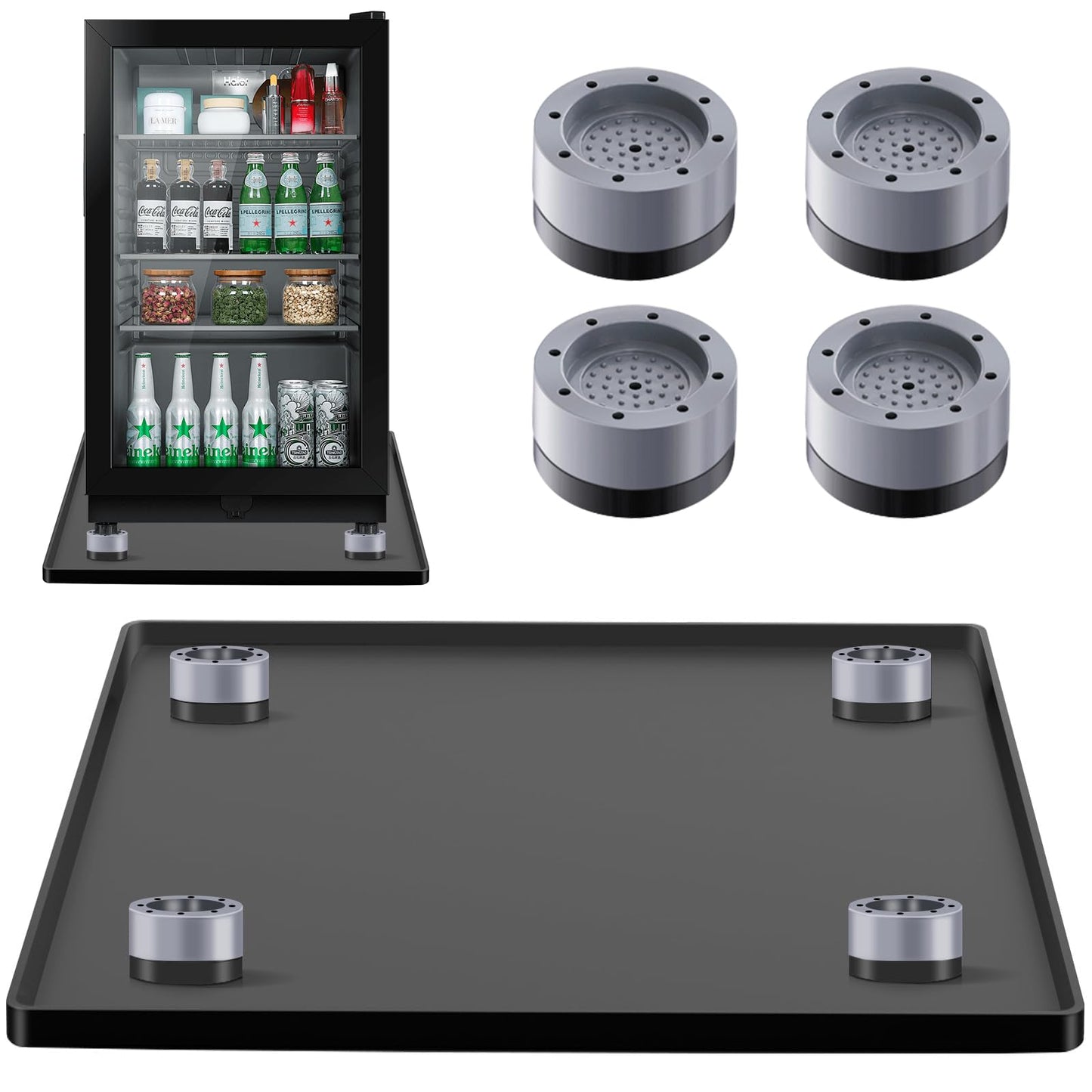 Mini Fridge Silicone Mat with 4 Base Raisers, 20" x 20" x 0.7" Under Refrigerator Mat, Mini Fridge Drip Pan Prevents Appliance Leakage Water Spills, for Washing Machines, Dishwashers, Air Conditioner